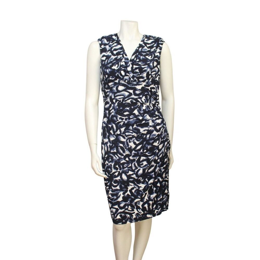 Ralph Lauren Blue Abstract Print Sleeveless Matte Jersey Knit Dress Size 10